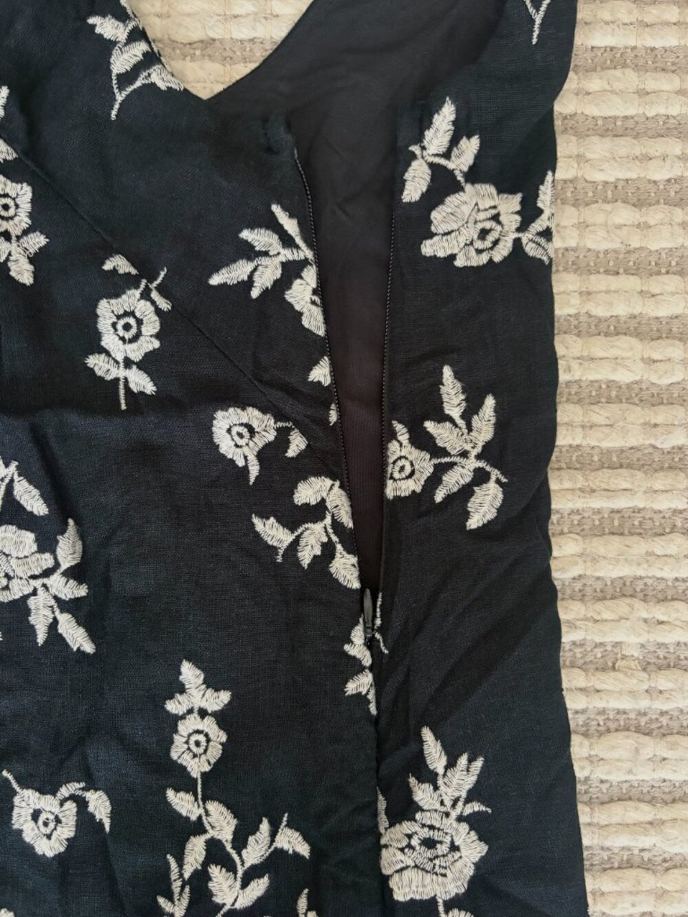 NWT A&F Black Floral Embroidered Linen Shift Mini Dress Size MP - Picture 7 of 8